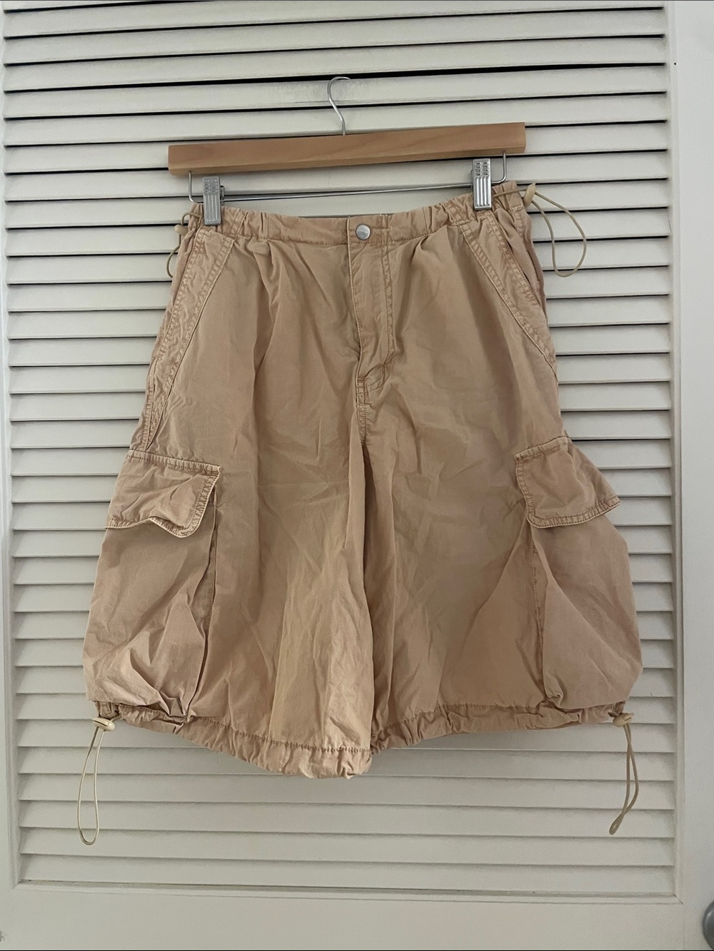 Urban Outfitters Beige Cargo Drawstring Hem Shorts